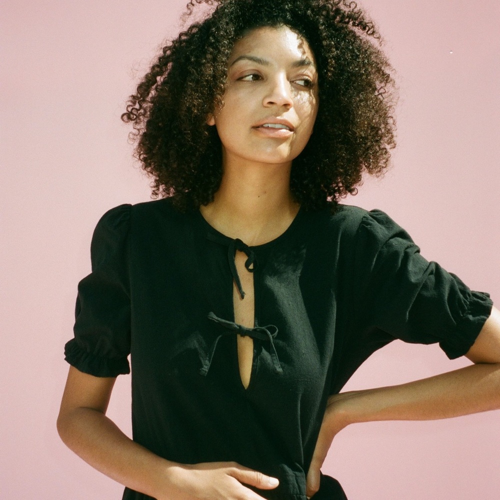LACAUSA Black Midi Dress with Tie Front